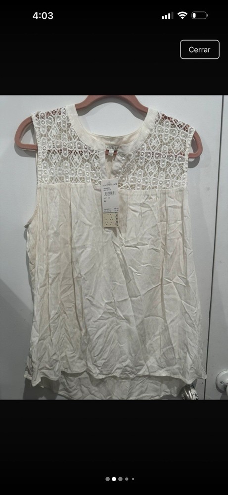 Daniel Rainn White Lace Sleeveless Split Neck Blouse Size XL