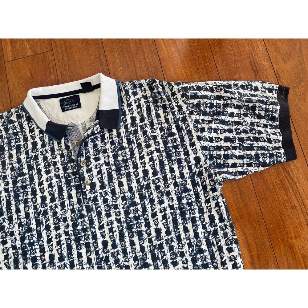 VTG 90s RETRO Men Greg Norman geometric abstract cotton graphic polo golf shirt-image