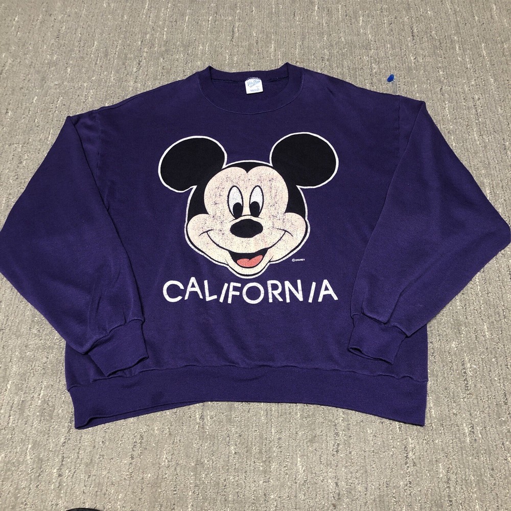 Vintage 80s Mickey Mouse Disneyland California Sweatshirt L Purple Velva Sheen