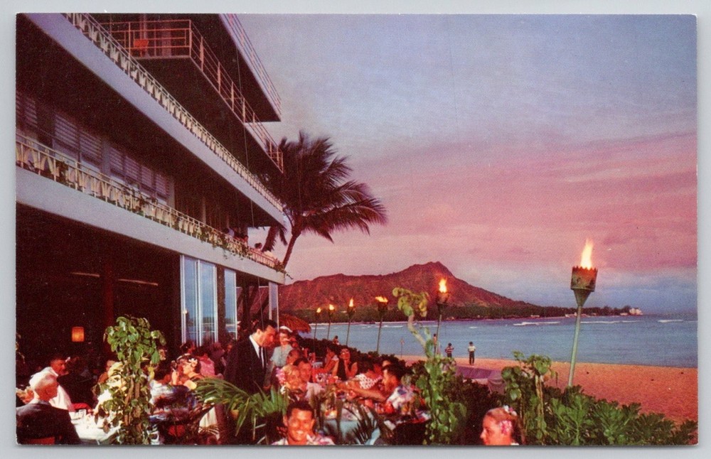 Waikiki Reef Hotel Diamond Head Sunset Hawaii Vintage Postcard Mike Roberts