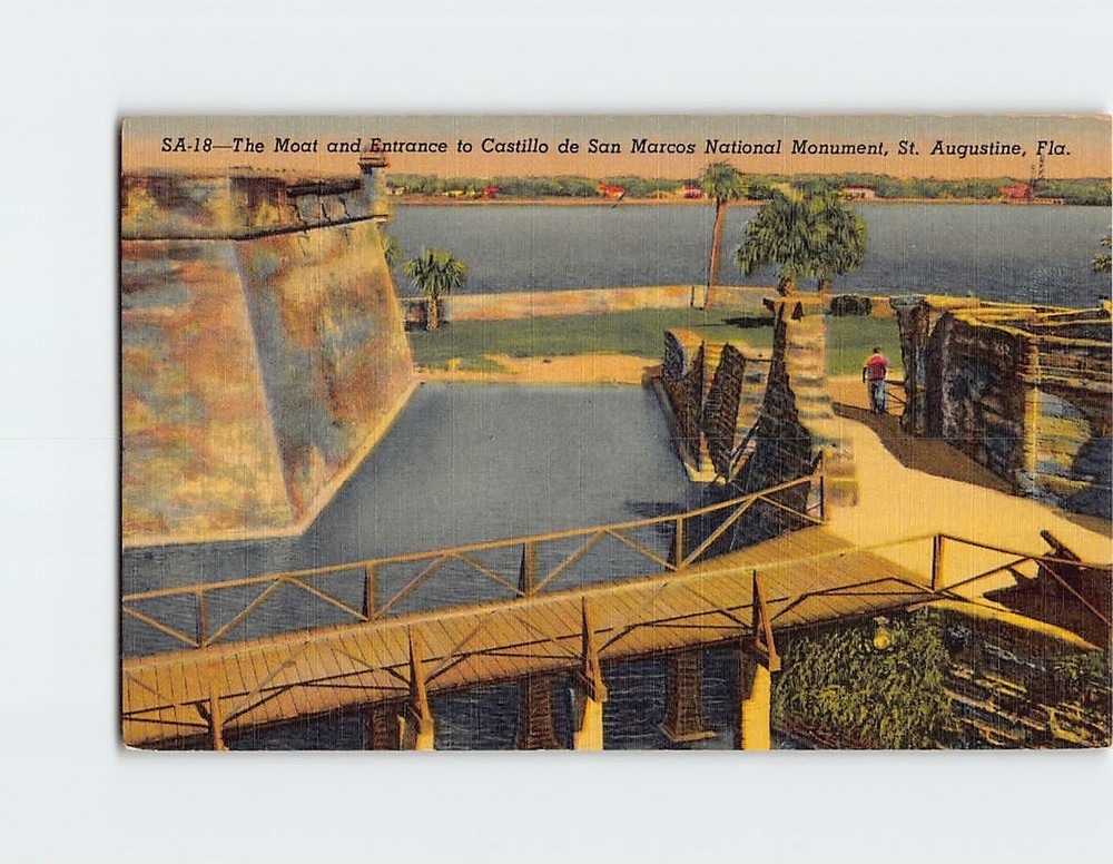 Postcard The Moat and Entrance to Castillo de San Marcos National Monument FL