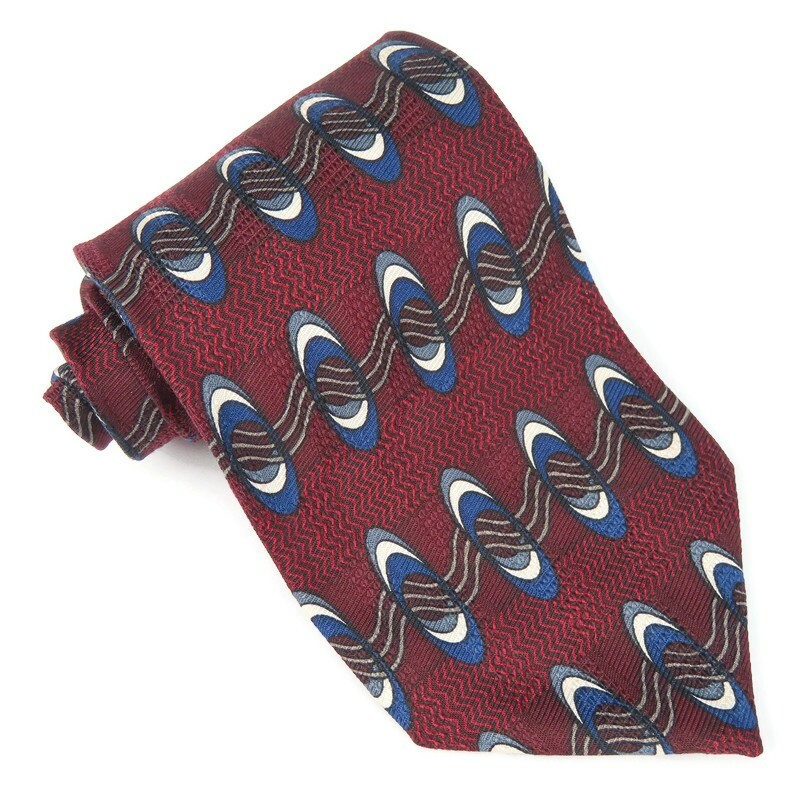 GJ CAHN Red Geometric Tie 100% Silk Made In USA Vintage Necktie