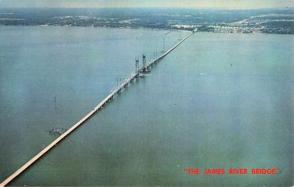 The James River Bridge - Aerial View - Newport News Virginia VA - Postcard