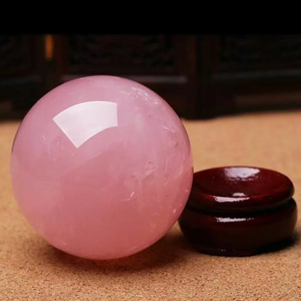 40mm+ Natural Pink Rose Quartz Magic Crystal Healing Ball Sphere + Stand