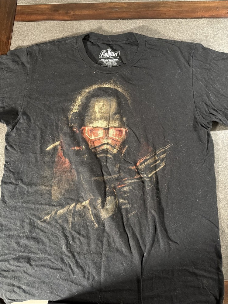 Fallout New Vegas T Shirt Mens Large Black Courier Helmet Graphic Bethesda Game