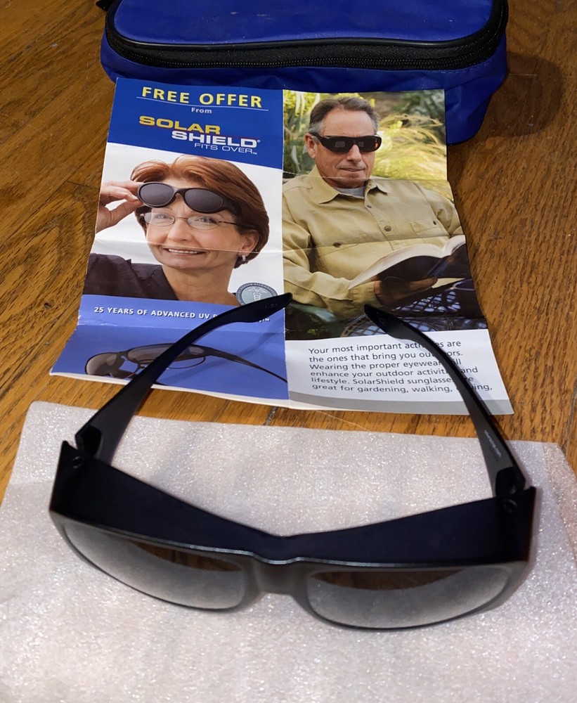 Polarized Solar Shield Sunglasses with UV Protection in Black Frames Fits Over Glasses