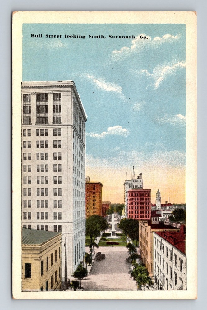 Savannah GA-Georgia Bull Street Looking South Vintage Postcard Standard Postal