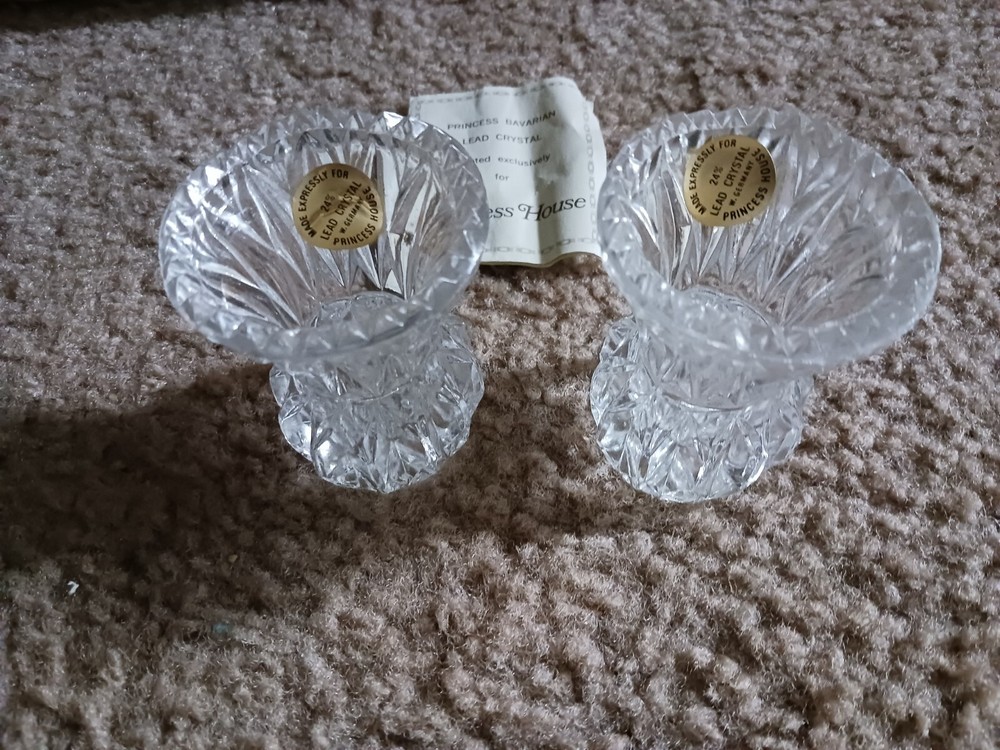 Princess House Bavarian Lead Crystal Pair Bud Candle Holders W. Germany