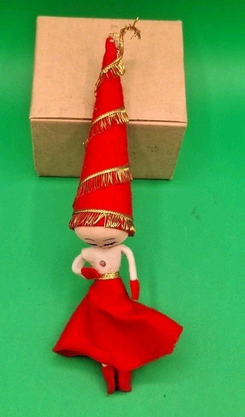 Commonwealth Christmas Girl Dress Elf Tall Hat Tinsel Pixie Tree Ornament Flawed