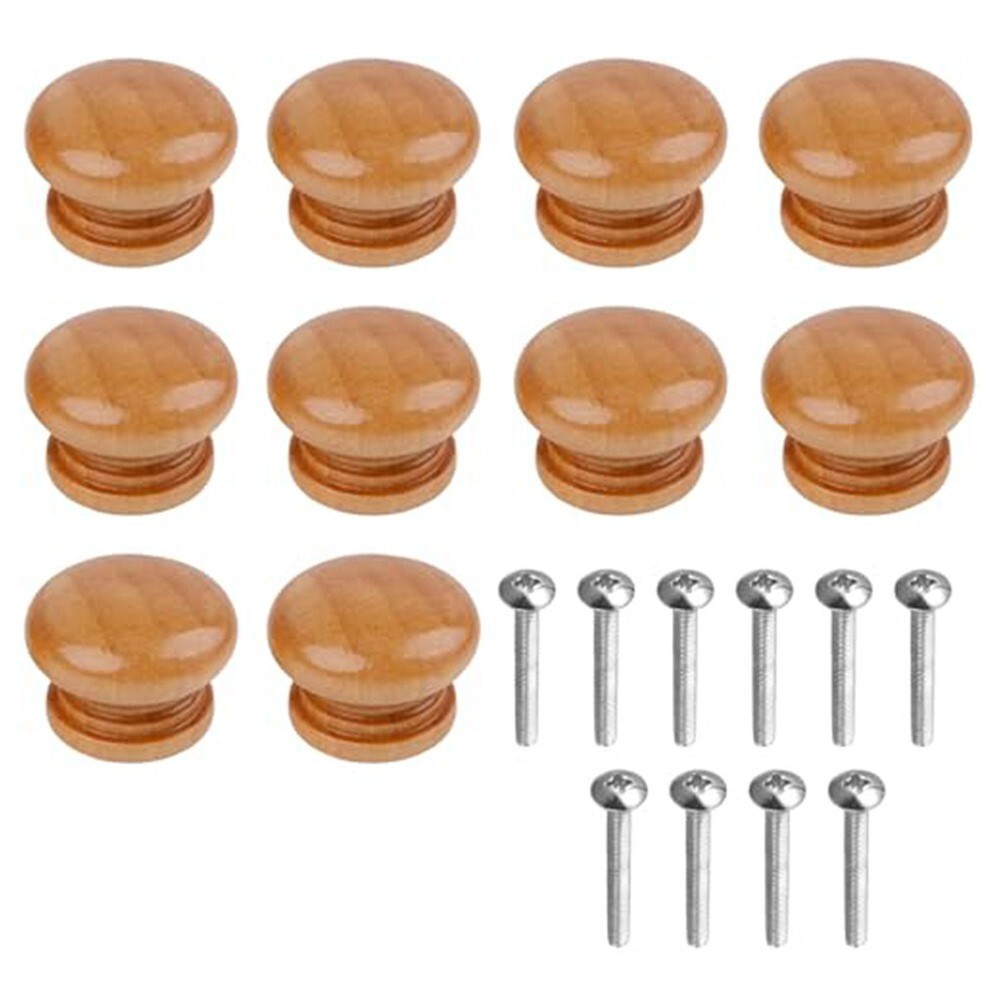10 Wooden Mushroom Knobs for Drawers and Cabinets Rustic Style Round Handles