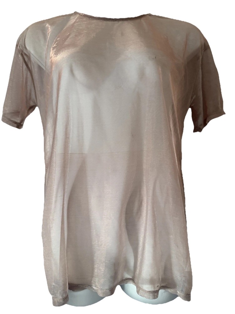 💕CHARLOTTE RUSSE Iridescent Rose Gold Metallic Sheer Tunic Top-Size XL💕