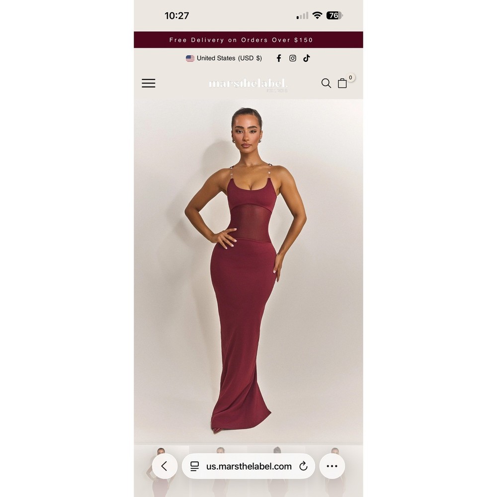 MARS THE LABEL Burgundy Mesh Panel Maxi Dress Evening Formal Gown Size 12