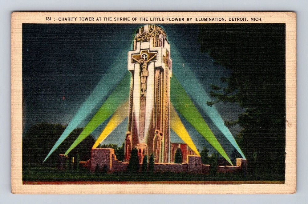 Detroit MI-Michigan, Charity Tower At Shrine Of Little Flower Vintage Postcard