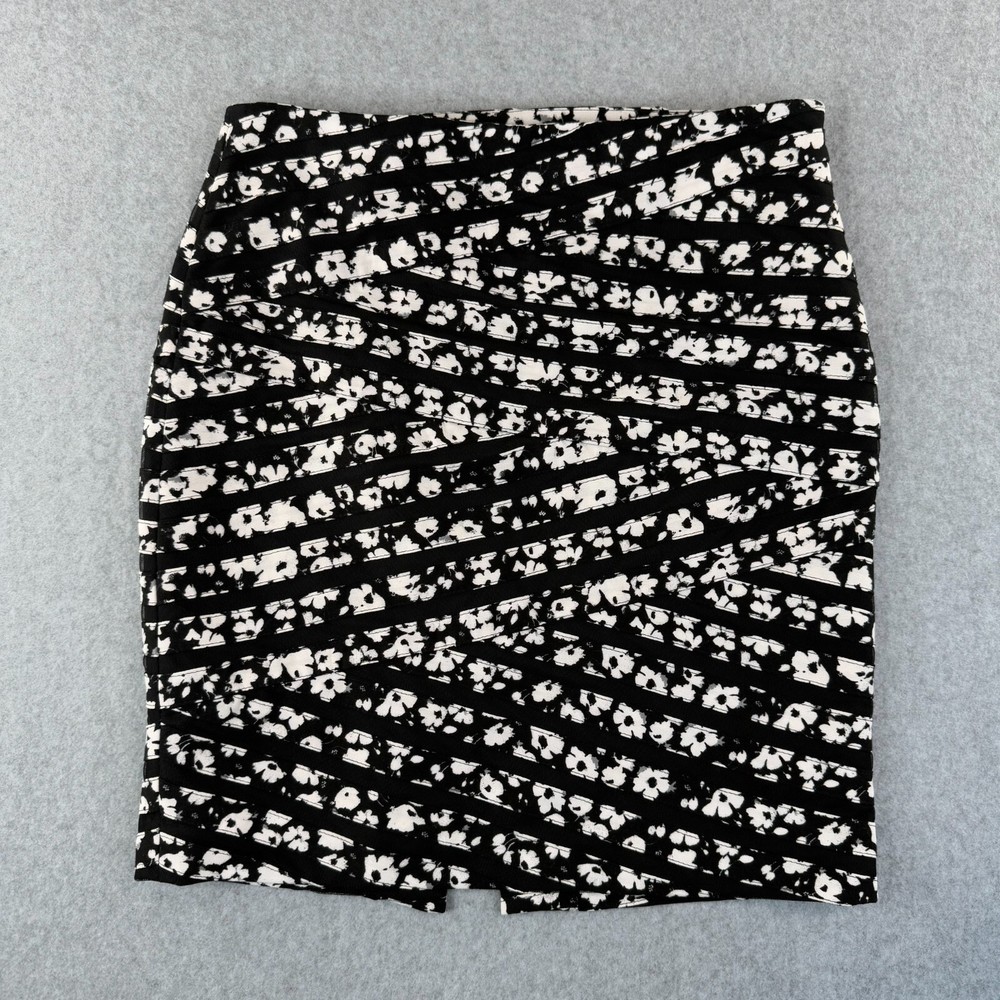 White House Black Market Pencil Skirt Womens 0 Black White Floral Lined Side Zip