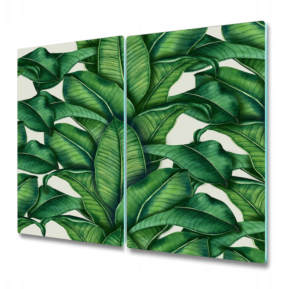 Glass Worktop Kitchen Chopping Board Vibrant Botanical Tropical Green Leaves