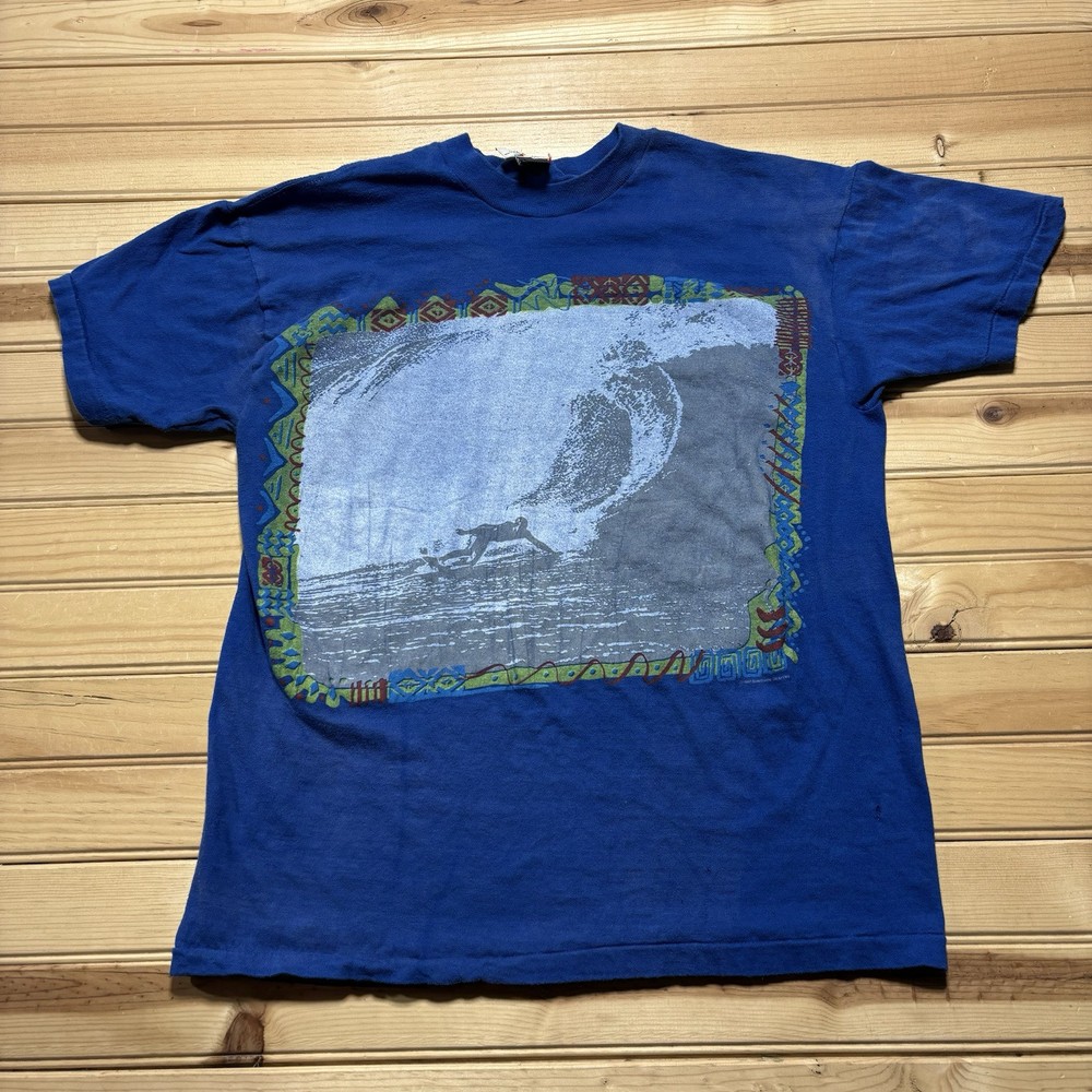 Vintage 80s Hawaiian Surf Waves Photography Art Surfing Shirt Size M USA