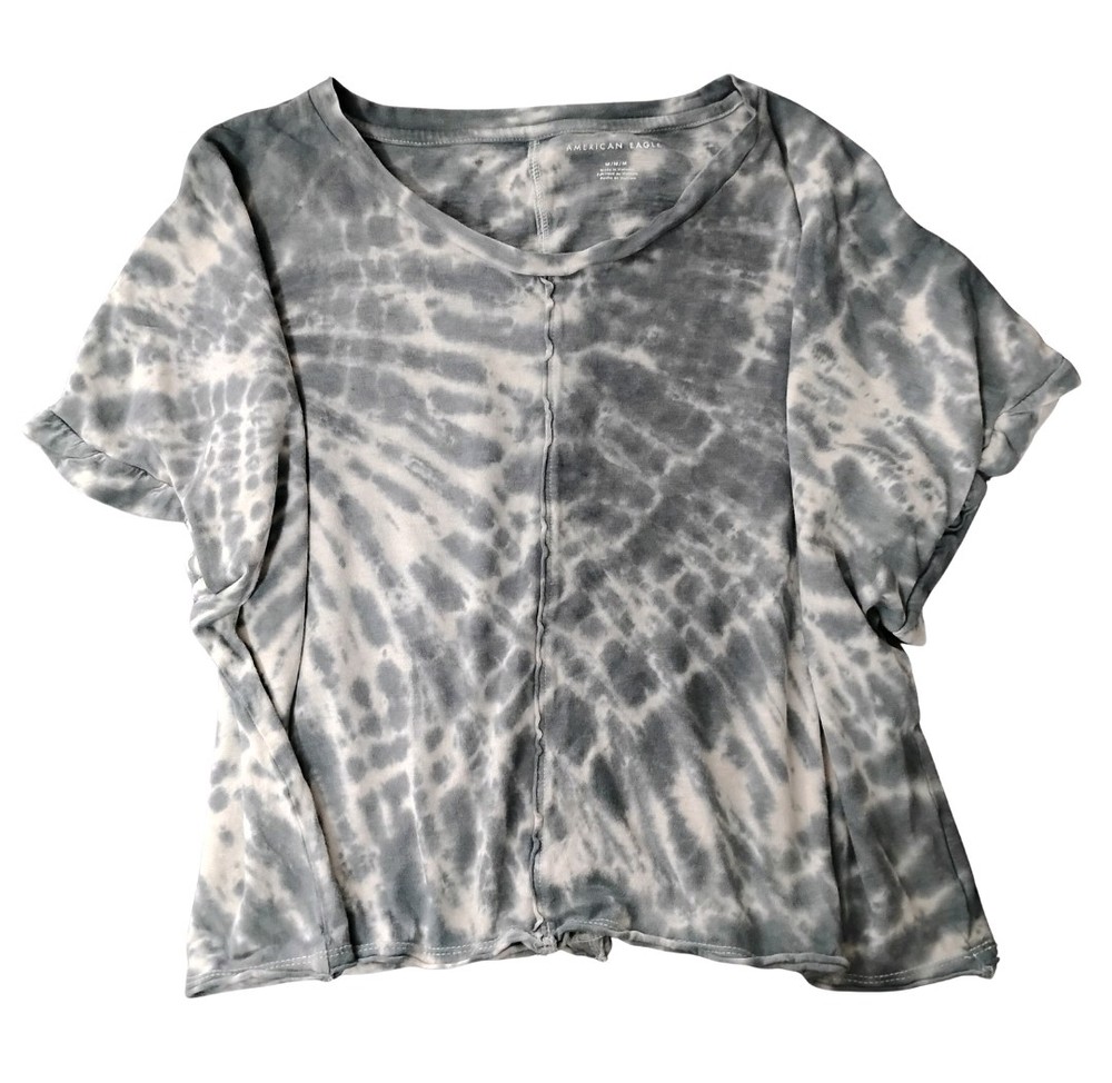 American Eagle Women's Size M Gray Tie Dye  Short Sleeve Crop Top T-shirt