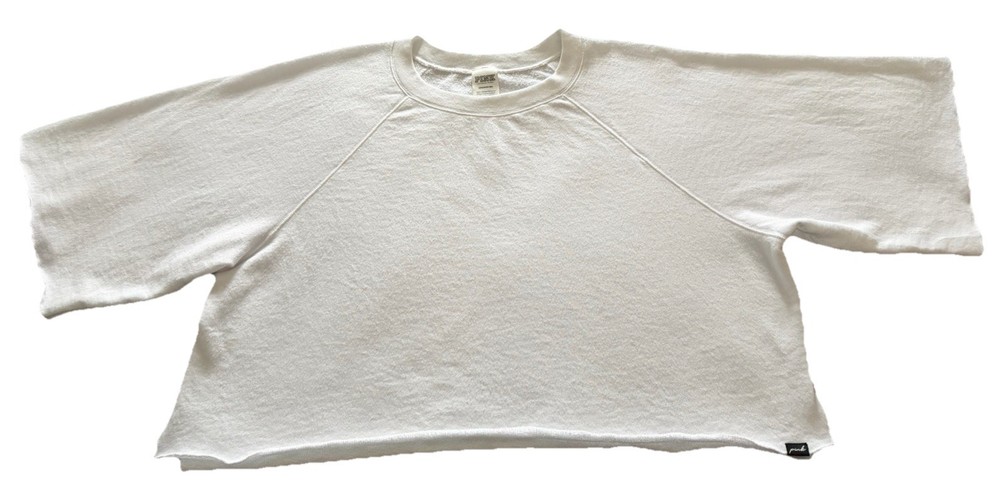🤍Victoria’s Secret PINK Cutoff Short Raglan Sleeved Sweatshirt-White-Size S🤍
