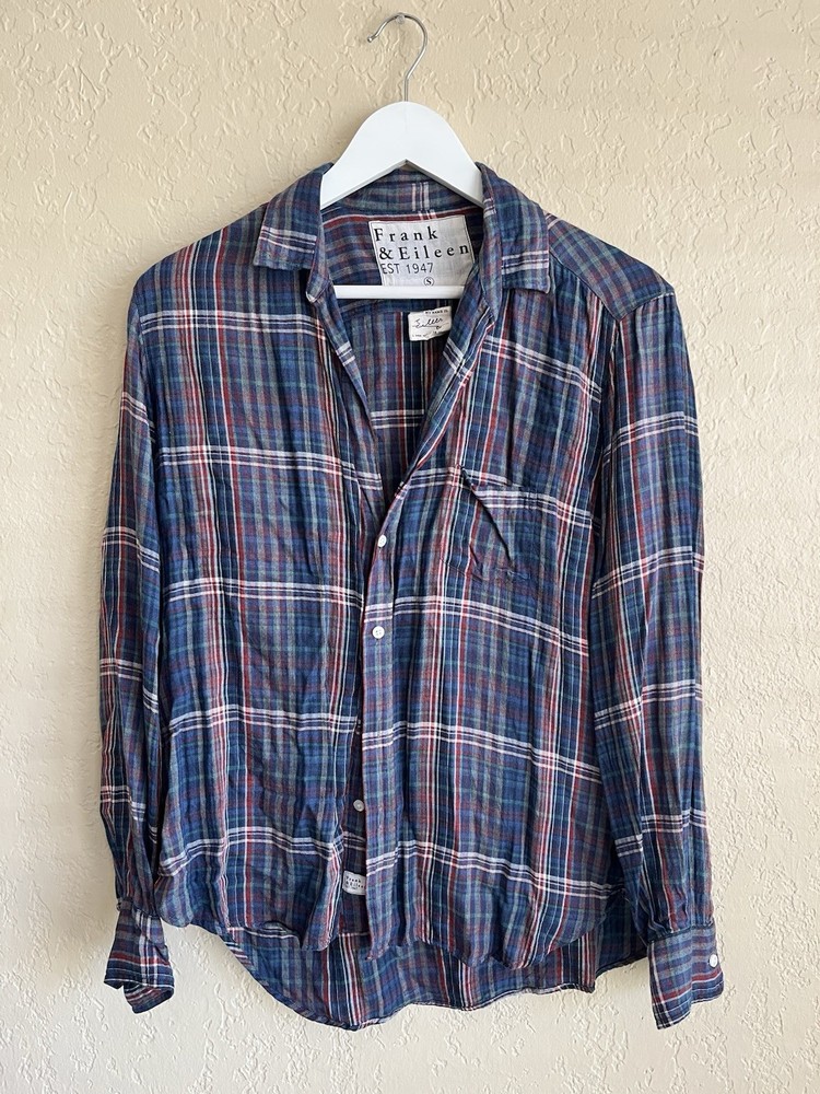 Frank & Eileen Women's Blue Plaid Long Sleeve Shirt Size Small Woven In Italy