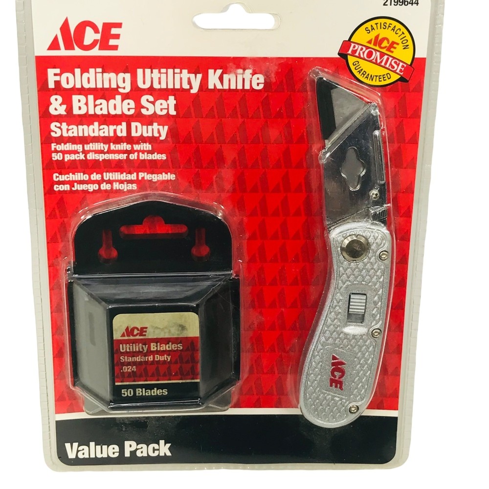 Ace Standard Duty Folding Utility Knife with 50 Blades New in Package-image