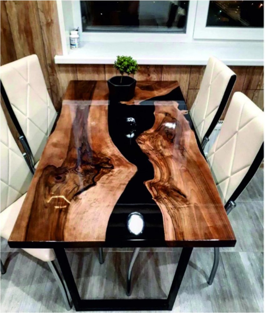 Acacia Wood Black River Epoxy Hallway Center Table Top For Home & Office Decors-image