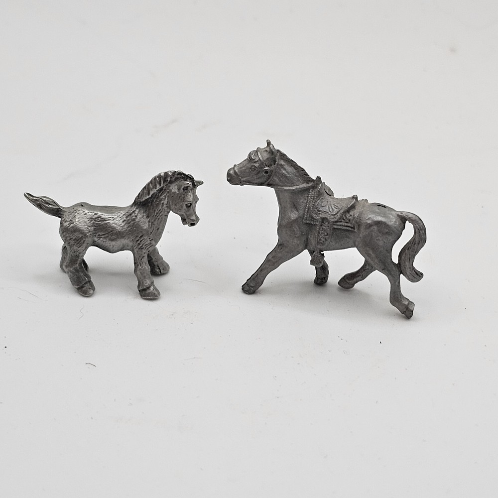 Vintage Miniature Pewter Horses Foals Figurine Decorative Collectibles Set Of 2