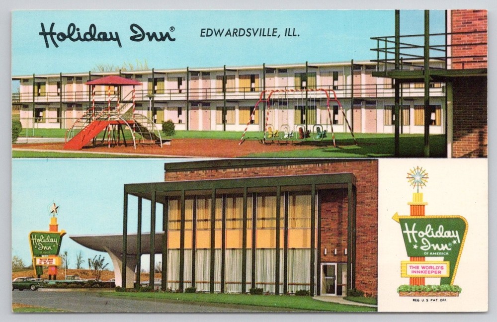 Holiday Inn Edwardsville IL Vintage Postcard 1960s Mid-Century Modern Curteich