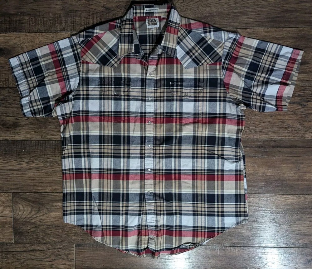 Ely Cattleman Navy Red Pearl Snap Shirt Mens Sz XXL  Cowboy Western Short Sleeve