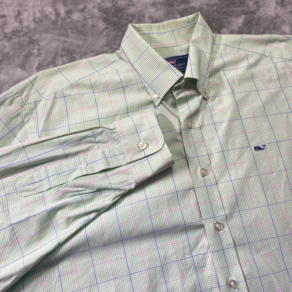 Vineyard Vines Men's Size Large Whale Button Up Shirt Long Sleeve Green Plaid