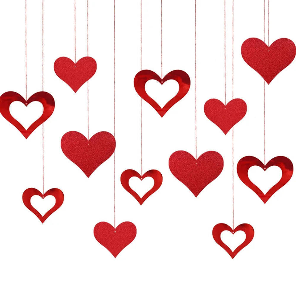 12pcs Red Love Heart Spirals Valentine's Day Hanging Garland Swirl Ornaments Wed