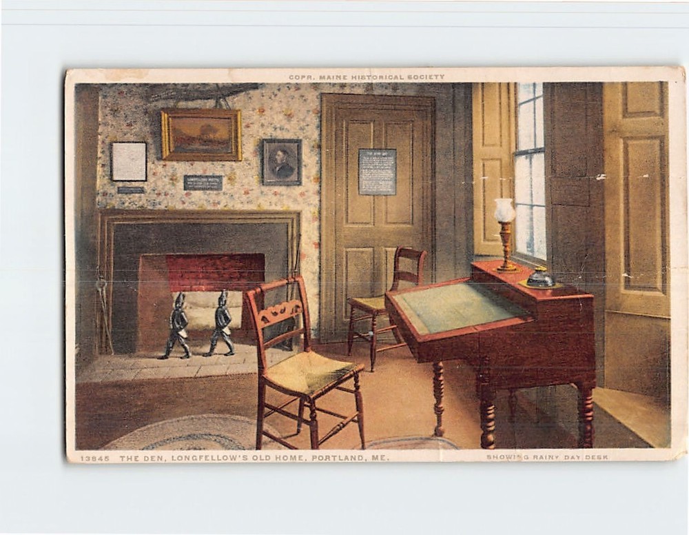 Postcard Maine Historical Society Den Longfellow's Old Home Portland USA