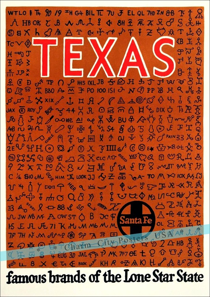 Texas 1950 Santa Fe Railroad Famous Brands Vintage Poster Print Retro Style Art