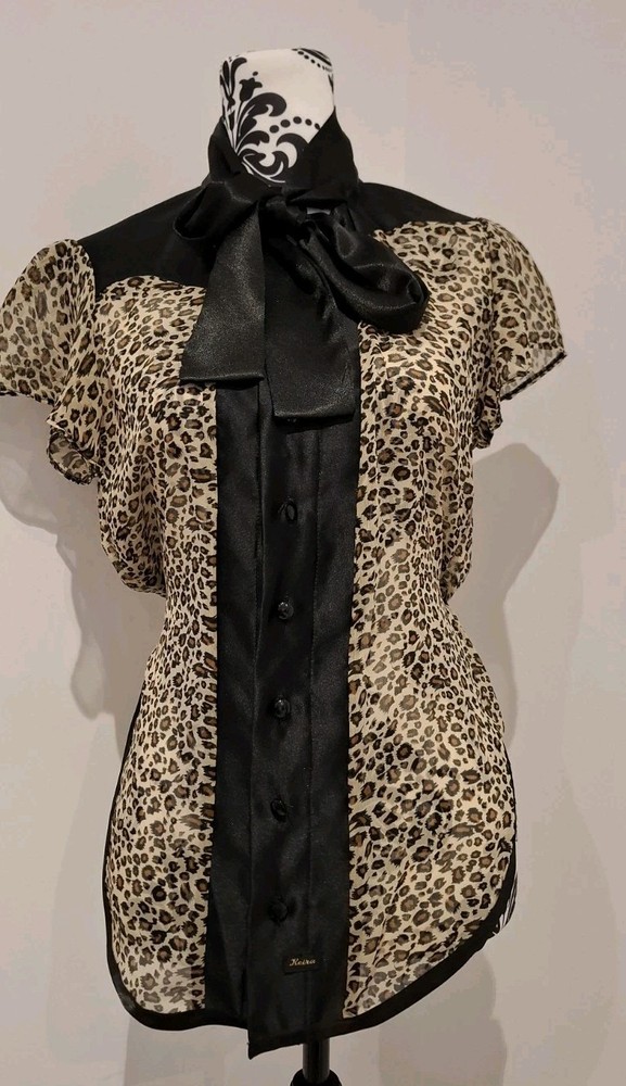 Leopard Print Sleeveless Tie Neck Top UK Size 10 Brand New Without Tags