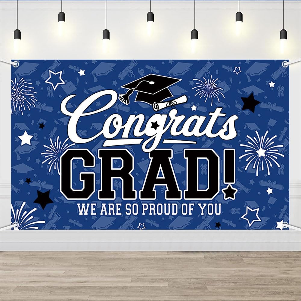 Congrats Grad Backdrop Class of 2026 Graduation Photo Background Blue Graduation