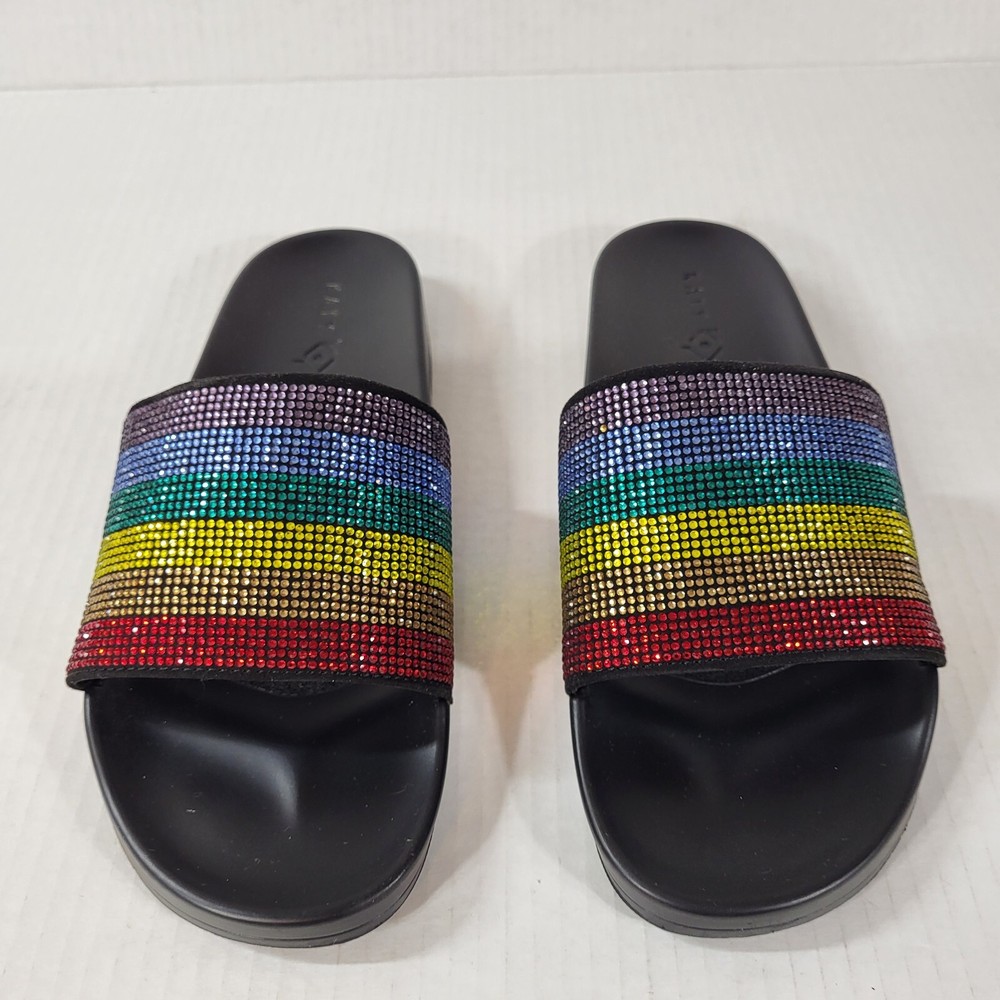 Katy Perry Jimmi Rainbow Slide Sandals Women Size 8 Multi-Color Stones