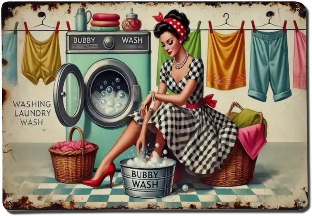 Retro Laundry Metal Tin Sign for Home Cafe Bar Wall Decor 8x12 Inch