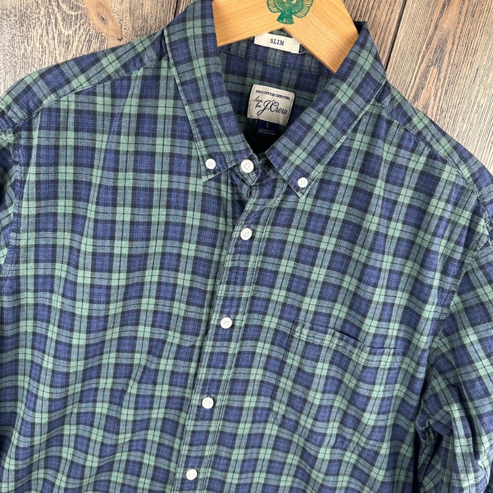 J. Crew Slim Fit Black Watch Plaid Button Down Shirt Long Sleeve Mens Size Large
