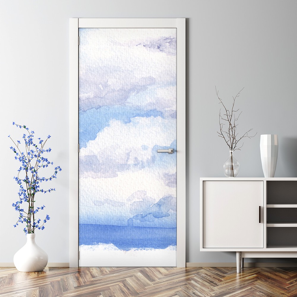 Decal Decor  Watercolour Sky Clouds Cloudy Bubble Free Door sticker Decal Decor