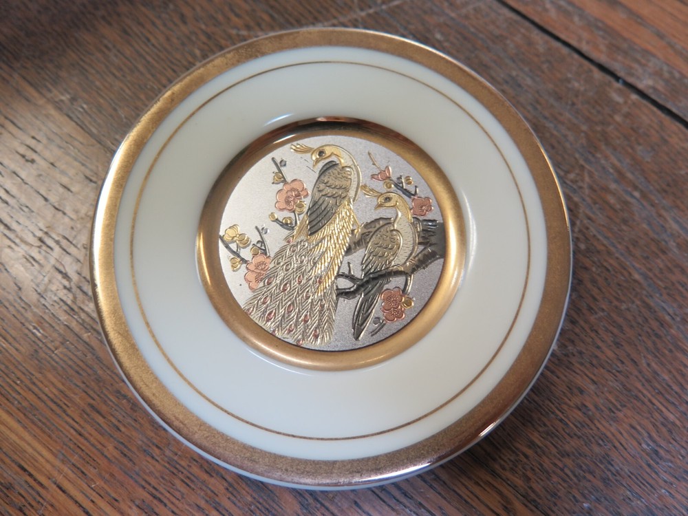The Art Of Chokin 24kt Gold Edged Small Plate Saucer Japan BIRDS