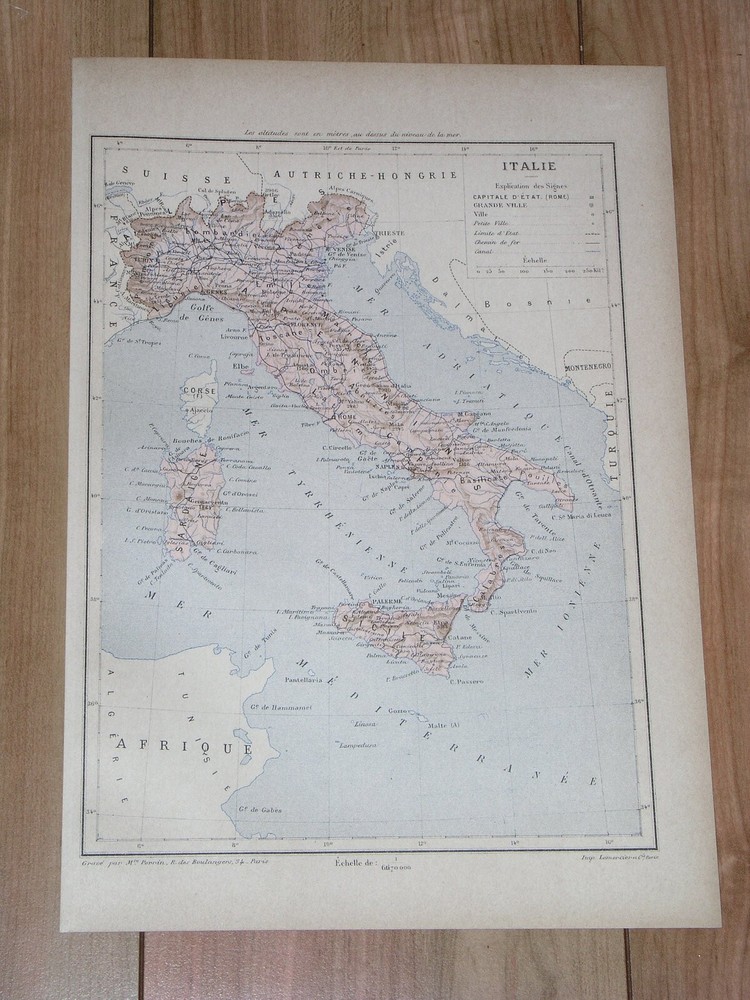 1887 Original Antique Map Of Italy / Sicily