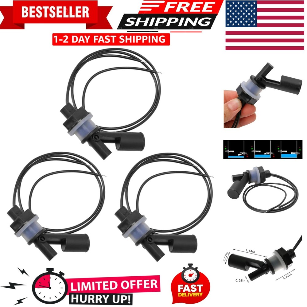 3 pc Water Level Sensor Horizontal PP Side Mount Float Switch for Tank Pool A...