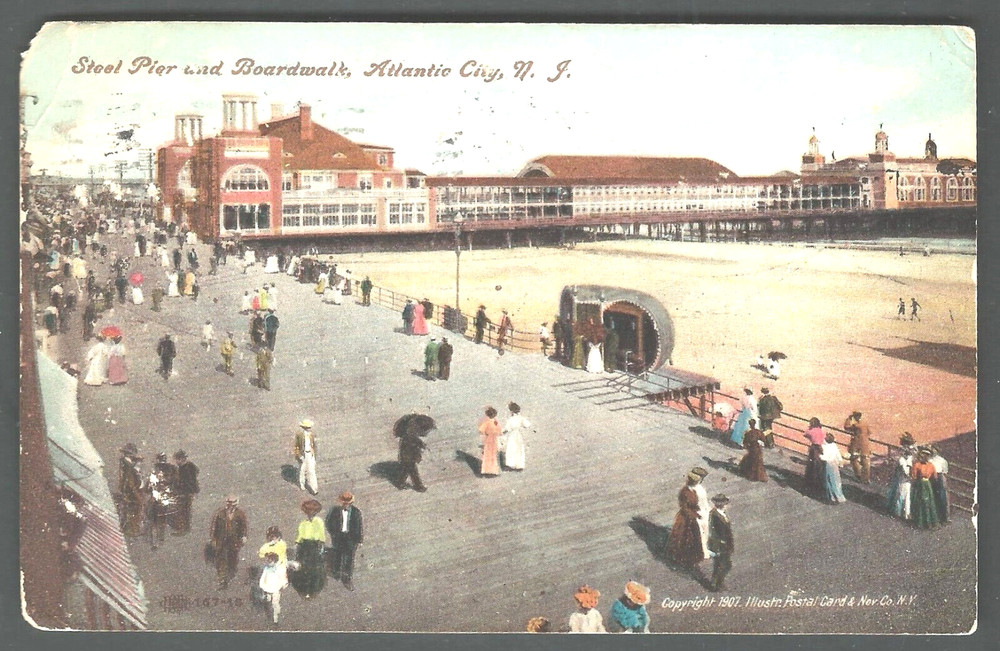ATLANTIC CITY NJ Steel Pier and Boardwalk 1907 Illustrated Postal Card & Nov. Co