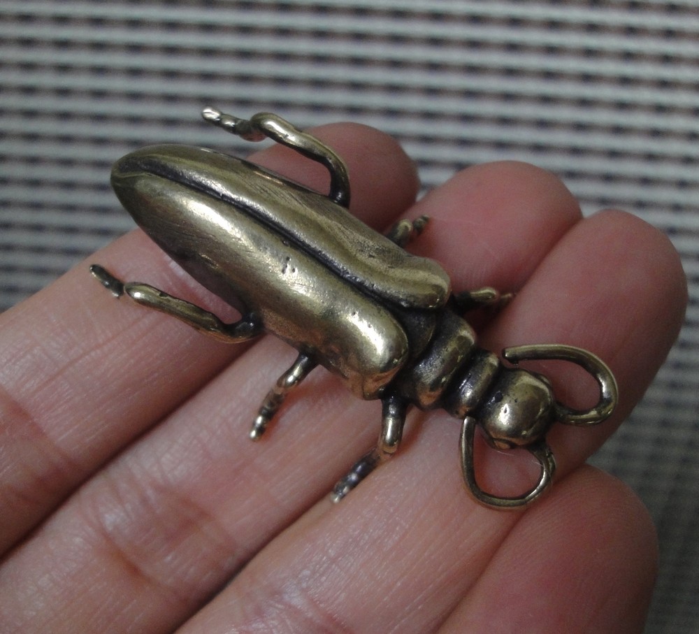 Solid Brass Stag Beetle Figurine Vintage Mini Insect Home Garden Decor