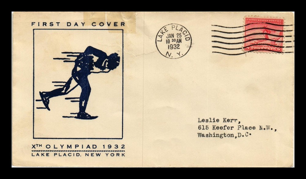Dr Jim Stamps Us Cover Iii Winter Olympics Fdc Scott 716 Damaged Top Back