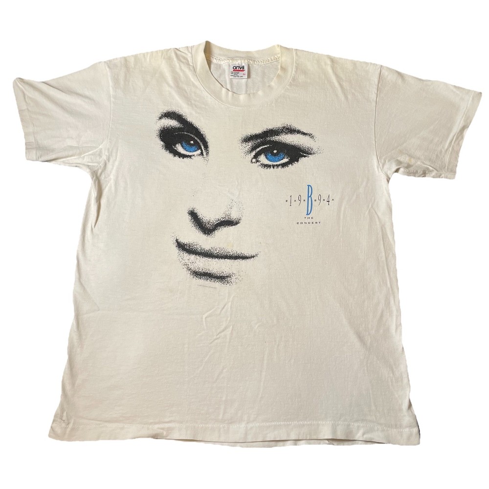 Vintage ANVIL 90s Barbra Streisand USA made T-shirt L Cotton White Single Stitch