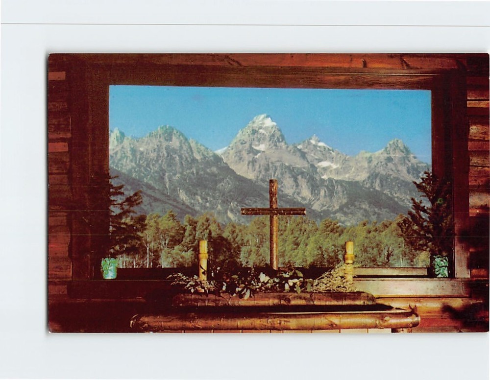 Postcard Altar & Window Chapel of Transfiguration Moose Wyoming USA