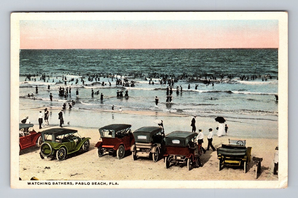 Pablo Beach FL-Florida, Watching Bathers, Vintage Postcard Souvenir Standard PC
