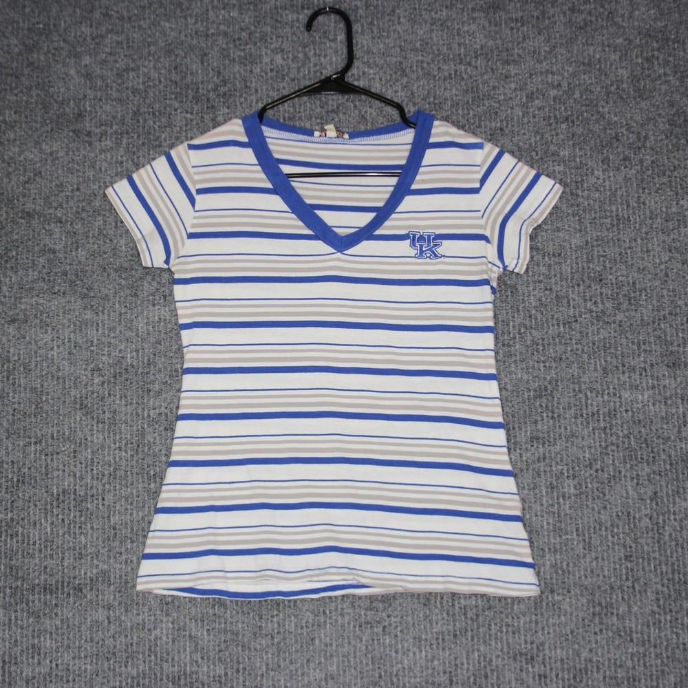 UG APPAREL Womens Striped V Neck T Shirt Kentucky Wildcats Blue White Grey S