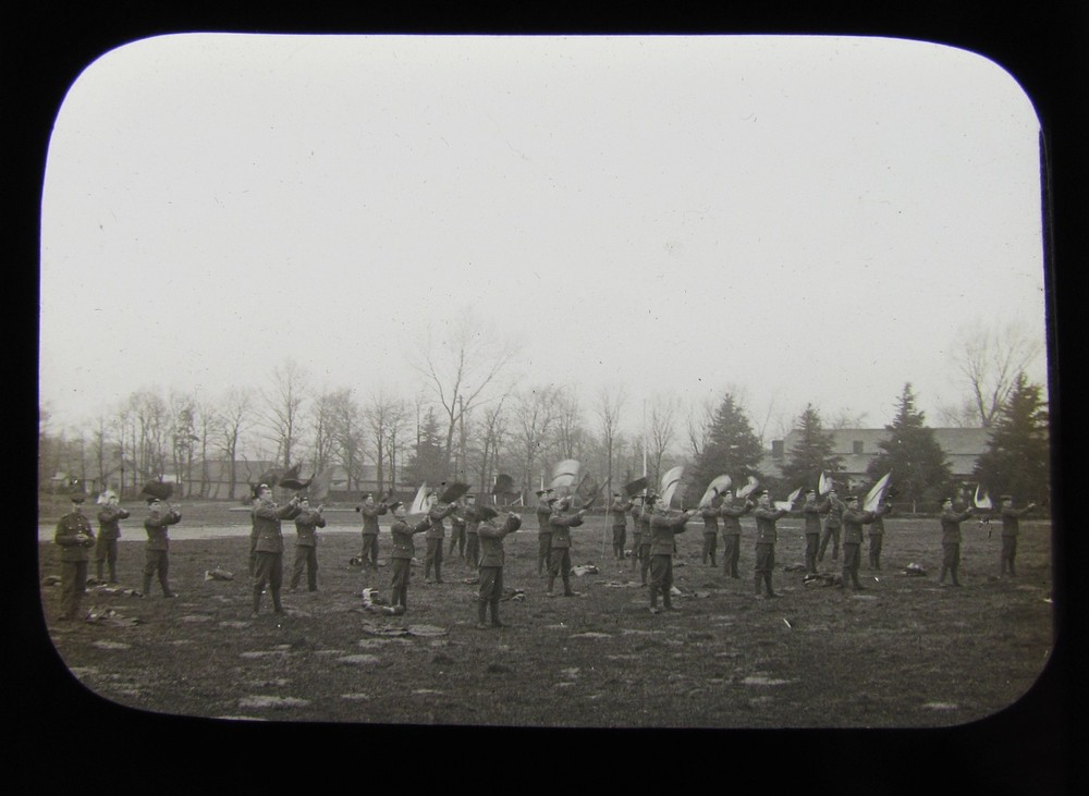 Glass Magic lantern slide SIGNALLING DRILL C1900 BRITISH ARMY BOER WAR ERA