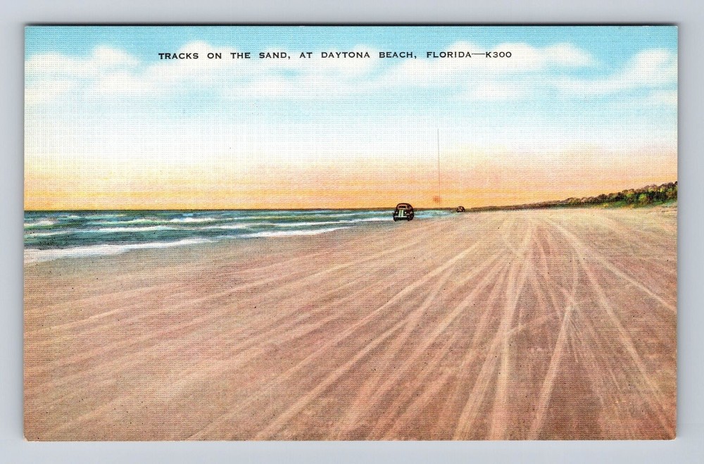 Daytona Beach FL-Florida, Tracks On The Sand, Antique, Vintage Postcard
